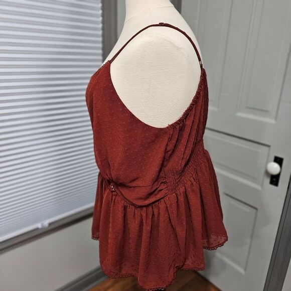 Torrid Peplum Clip Dot Shirred Bust Lace Trim Top - Picture 8 of 8